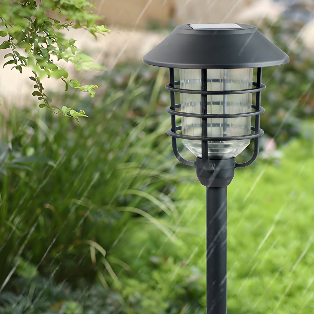 Solar Pathway Lights Stainless Steel Hat Top Wire Ring Shade Garden Stake 22.8 Inch