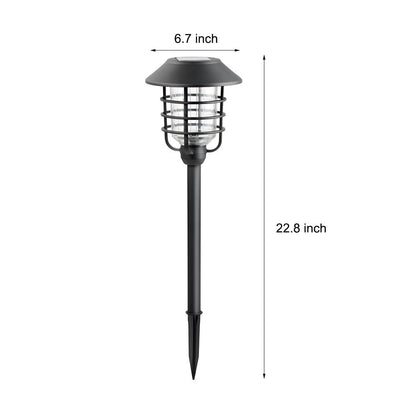 Solar Pathway Lights Stainless Steel Hat Top Wire Ring Shade Garden Stake 22.8 Inch