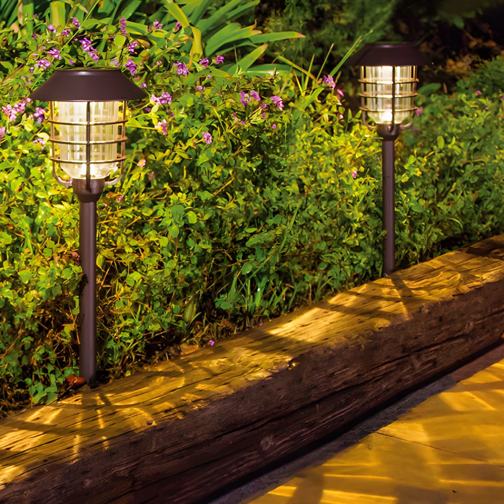 Solar Pathway Lights Stainless Steel Hat Top Wire Ring Shade Garden Stake 22.8 Inch