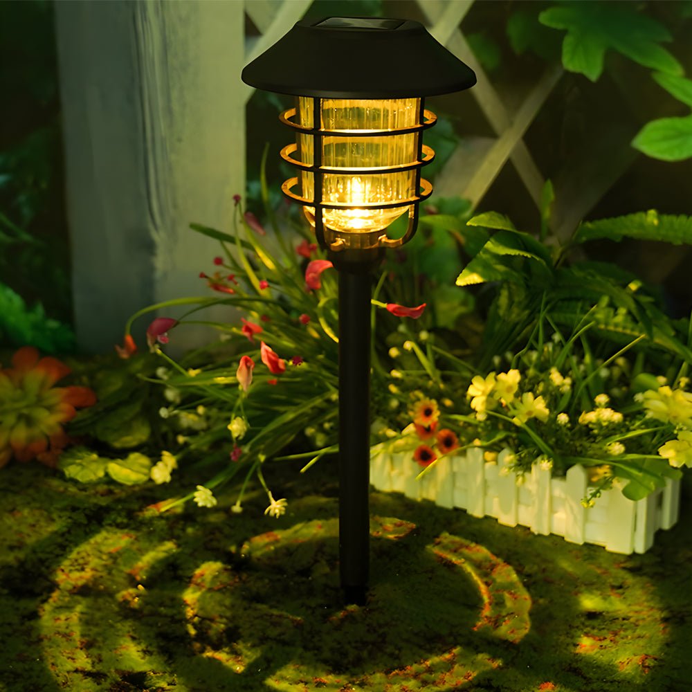 Solar Pathway Lights Stainless Steel Hat Top Wire Ring Shade Garden Stake 22.8 Inch