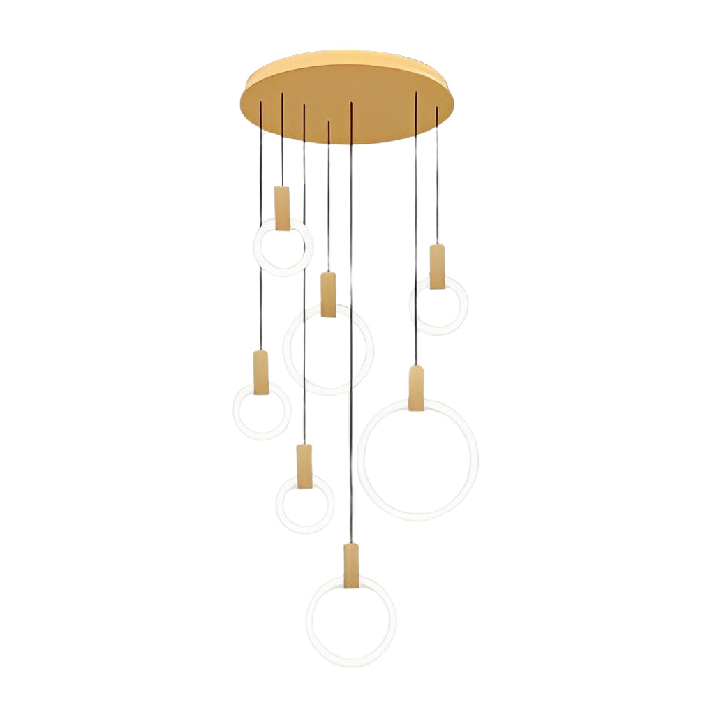 Staircase Chandelier Iron Acrylic Ring Gold Black Integrated LED Modern Nordic Retro Remote Control Stepless Dimming Twelve Configurations 1-Light to 20-Light