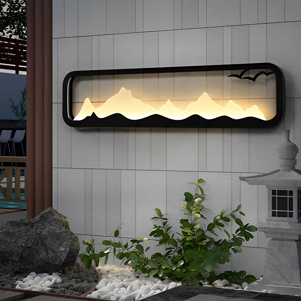 Modern LED Outdoor Wall Sconce Iron Acrylic Mountain Scenery 3000K IP65 Black 5 Sizes Industrial