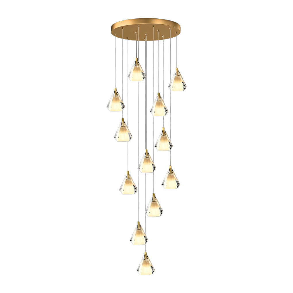 Staircase Chandelier H65 Brass Crystal Shade Brushed Copper Gold Integrated LED Modern Retro Nordic 3-Step Colour Temperature Five Configurations 9-Light to 36-Light