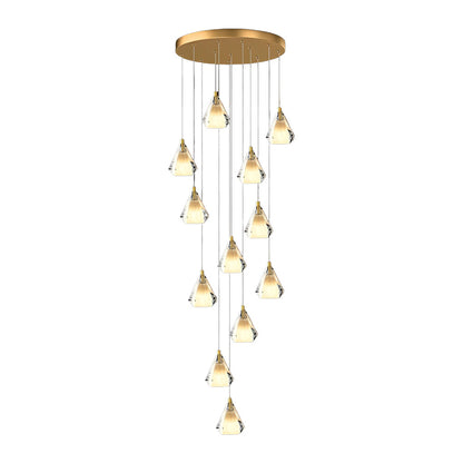 Staircase Chandelier H65 Brass Crystal Shade Brushed Copper Gold Integrated LED Modern Retro Nordic 3-Step Colour Temperature Five Configurations 9-Light to 36-Light