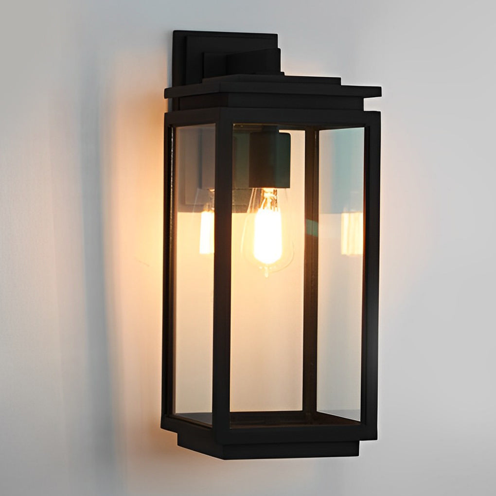 Modern Black Rectangular Glass Outdoor Wall Lantern E27 3 Heights Waterproof