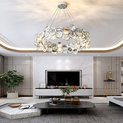 Round Bubble Crystal Chandelier Stainless Steel E14 3000K Electroplated Silver 4 Sizes Indoor