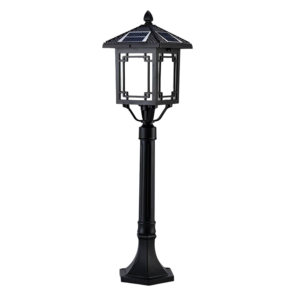 Ancient House Style Solar Outdoor Post Light Black Aluminum 3 Step Dimming Remote 3 Heights IP54