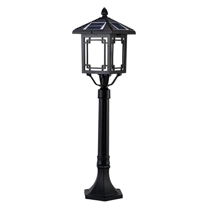 Ancient House Style Solar Outdoor Post Light Black Aluminum 3 Step Dimming Remote 3 Heights IP54