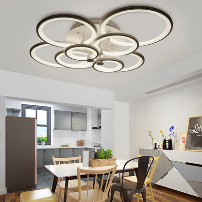 Multi-Ring Cluster Semi-Flush Mount Ceiling Light — Modern Contemporary Metal Acrylic LED 6 Light White Black Coffee