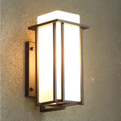 Modern Square Black Outdoor Wall Lantern Iron Milky Glass E27 2 Sizes