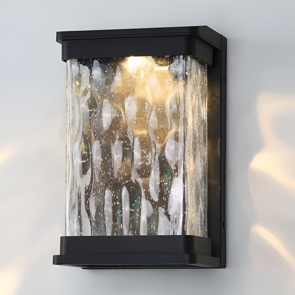 Modern Black Outdoor Wall Sconce Stone Texture Glass LED 18W IP65 95-265V