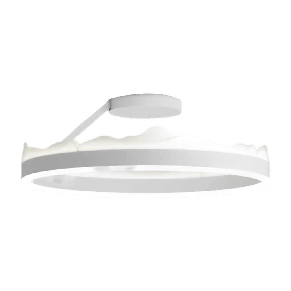 Round LED Semi-Flush Mount Ceiling Light Nordic Modern Iron Acrylic White Stepless Dimmable 16 20 Inch