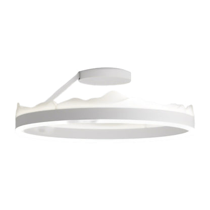 Round LED Semi-Flush Mount Ceiling Light Nordic Modern Iron Acrylic White Stepless Dimmable 16 20 Inch
