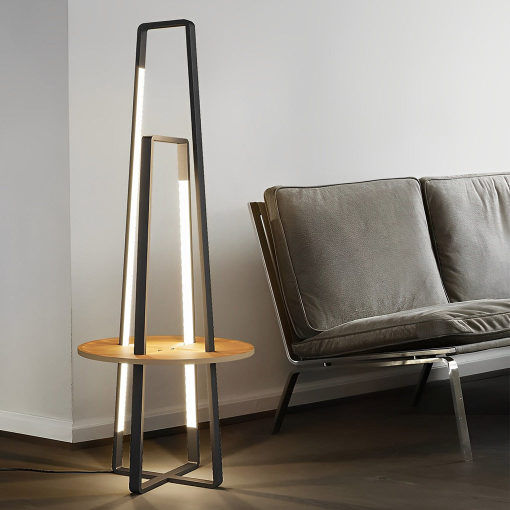 Modern Floor Lamp with Tray Dual Stand LED Remote Dimmable 3000K 6000K Black Metal Wood Tray Living Room Bedside 63 Inch