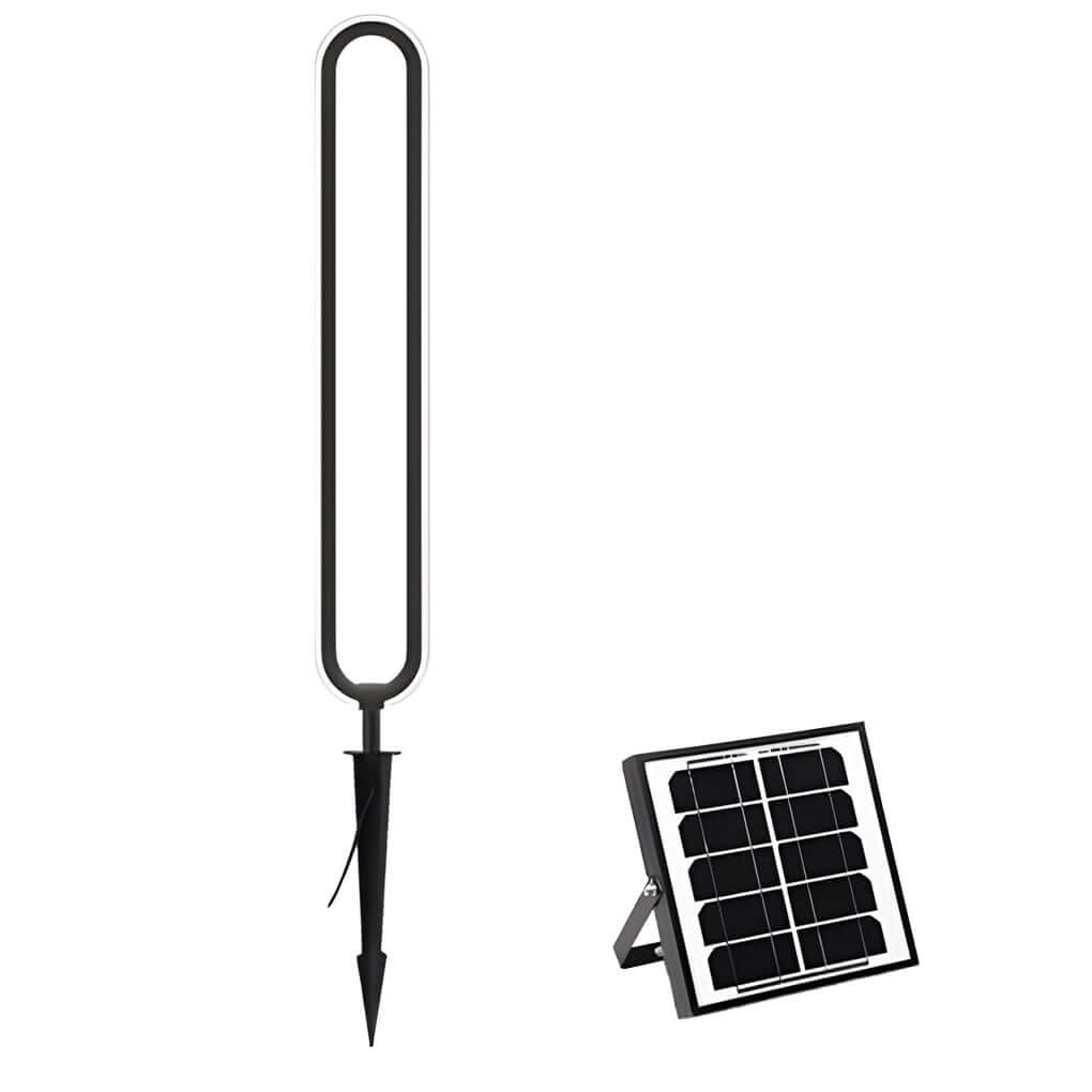 Sleek Black Oval Ring LED Outdoor Courtyard Lamp Solar or Hardwired DC12V 6W–10W IP54 3 Heights Ground Insert or Base