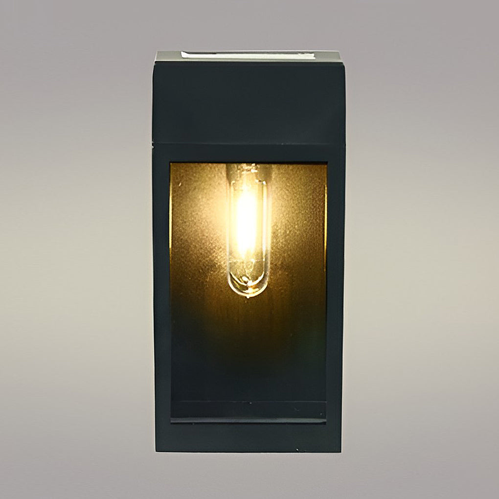 Solar LED Outdoor Wall Sconce Glass Shade Light-Controlled Auto Dusk-to-Dawn Warm White Black Community Park Fence