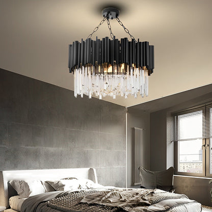 Nordalight Clear Crystal Chandelier Black Metal Circular Integrated LED Modern Nordic