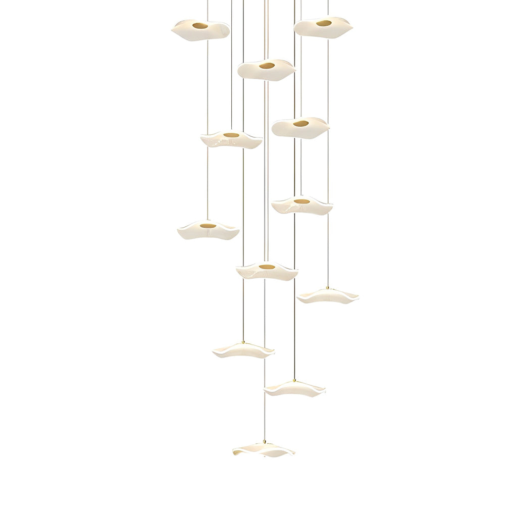 Staircase Chandelier Iron Acrylic Lotus Leaf Integrated LED Modern Retro Fixed Neutral White Dual Voltage Six Configurations 9-Light to 36-Light