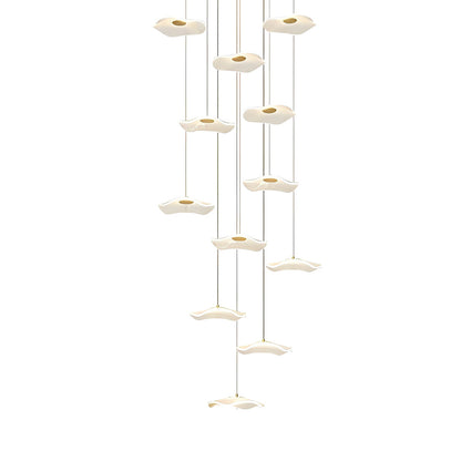 Staircase Chandelier Iron Acrylic Lotus Leaf Integrated LED Modern Retro Fixed Neutral White Dual Voltage Six Configurations 9-Light to 36-Light