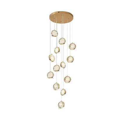 Staircase Chandelier Stainless Steel Gold Gas-Injected Hand-Blown Crystal Globe Cluster Integrated LED Modern Fixed Warm White Five Configurations 8-Light to 36-Light