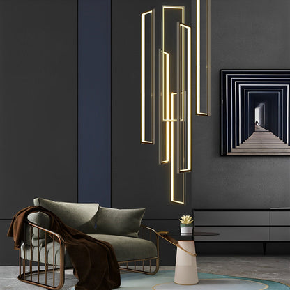 Staircase Chandelier Aluminum Silicone Six Rectangular Frame Black Nordic Integrated LED Three Heights 3000K or 6000K