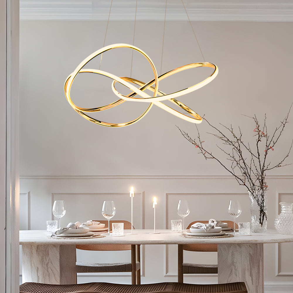 Circular Curved Lines Chandelier Aluminium Silicone LED 3000K 4500K 6000K Gold