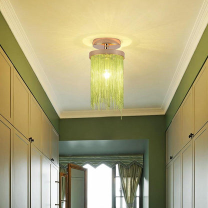 Tassel Semi Flush Mount Ceiling Light Modern Farmhouse Metal Gold Chrome Blue Green