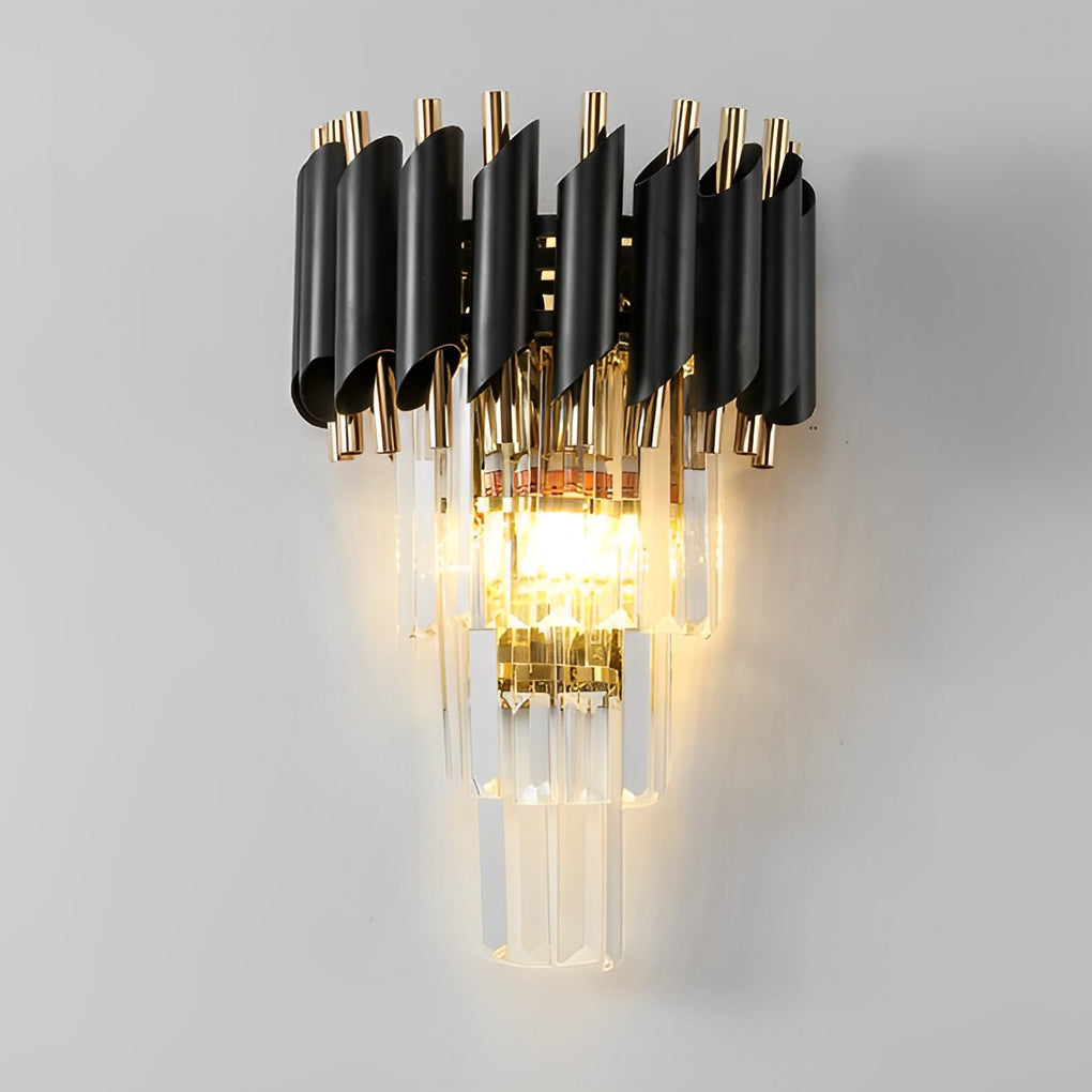 Modern Crystal Wall Sconce – Black & Gold Luxury E14 Wall Light Fixture