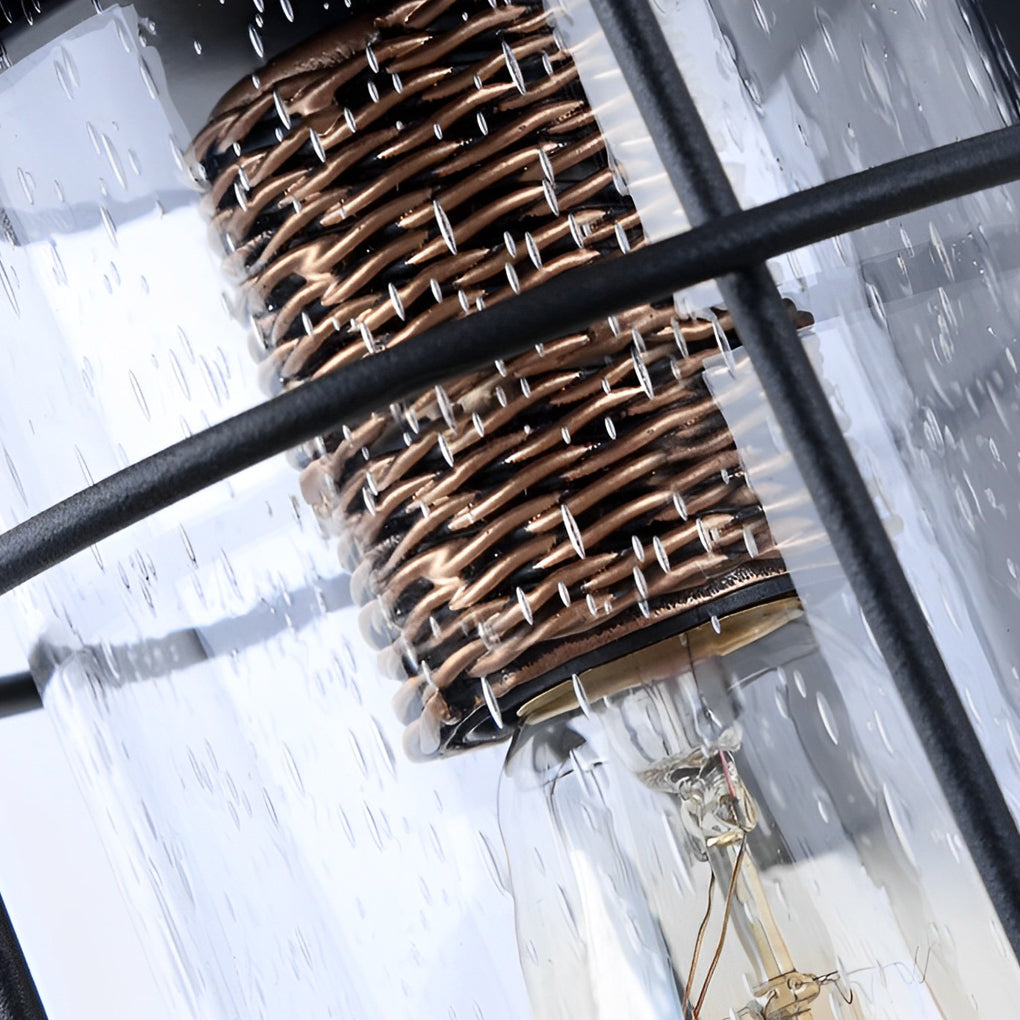 Rustic Outdoor Wall Lantern Iron Bubbles Glass E27 Black Waterproof Industrial Retro Porch 12 Inch