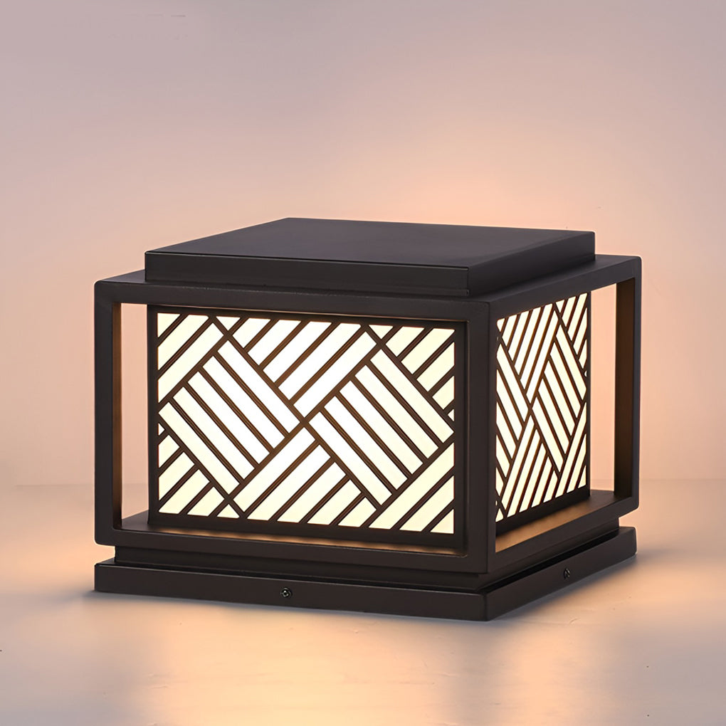 Modern Diamond Lattice Galvanized Steel Acrylic Solar or Hardwired Outdoor Pillar Light Waterproof 4 Sizes Villa Courtyard