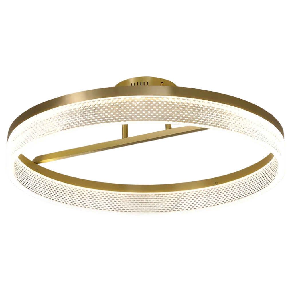 Minimalist Round LED Semi-Flush Mount Ceiling Light Modern Copper Acrylic Gold 3 Step Dimmable 20 Inch