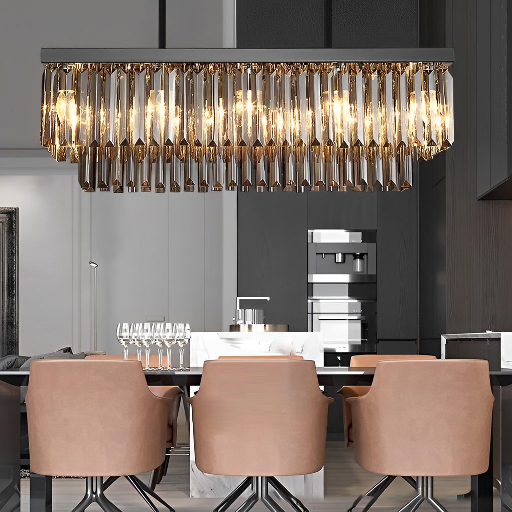 Rectangular Smoke Gray Crystal Chandelier Stainless Steel E14 3-Step Dimming Retro Nordic