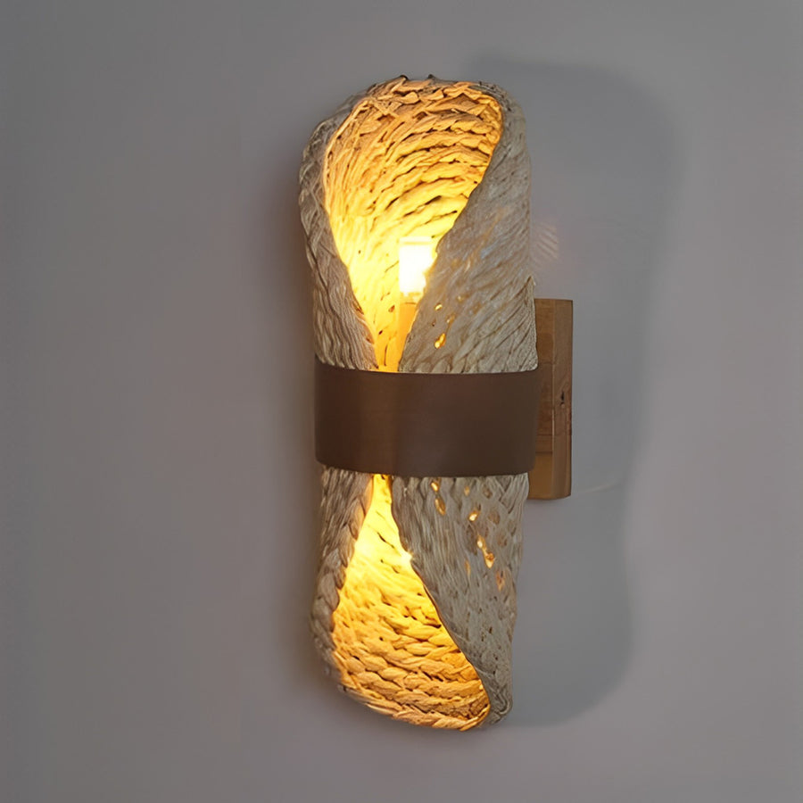Japanese Rattan Wall Sconce – Handwoven Wood LED Up & Down Wall Light for Modern Interiors
