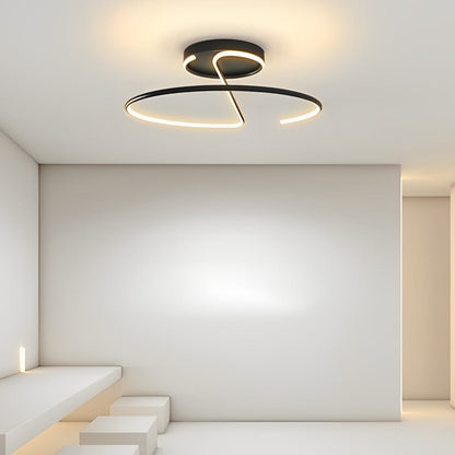 Wire-Inspired Circular LED Semi-Flush Mount Ceiling Light Modern Aluminum Acrylic White Black Dimmable 16 Inch