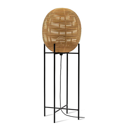 Boho Floor Lamp Rattan Globe Shade Black Iron Frame Rustic Farmhouse Warm White 3000K 3 Sizes Up To 63 Inch