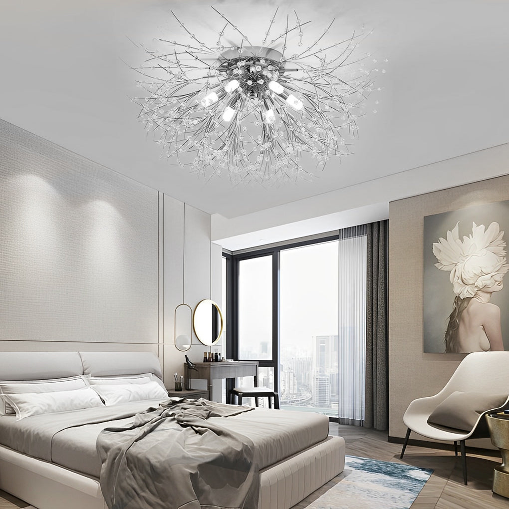 Traditional Crystal Semi-Flush Mount Ceiling Light — Classic Gold Silver Metal G9 LED 8 Light Warm White