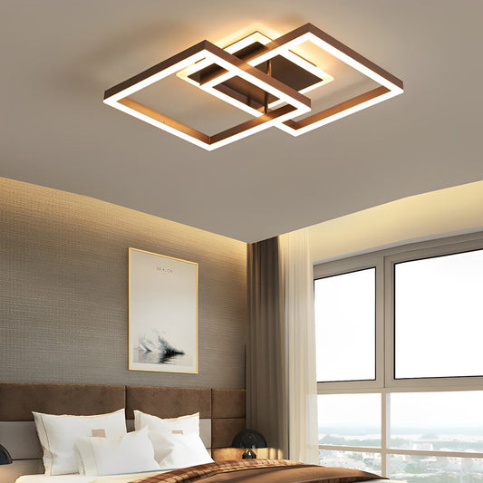 Double-Layer Overlapping Square Semi-Flush Mount Ceiling Light — Modern Nordic Brown Aluminum Acrylic LED