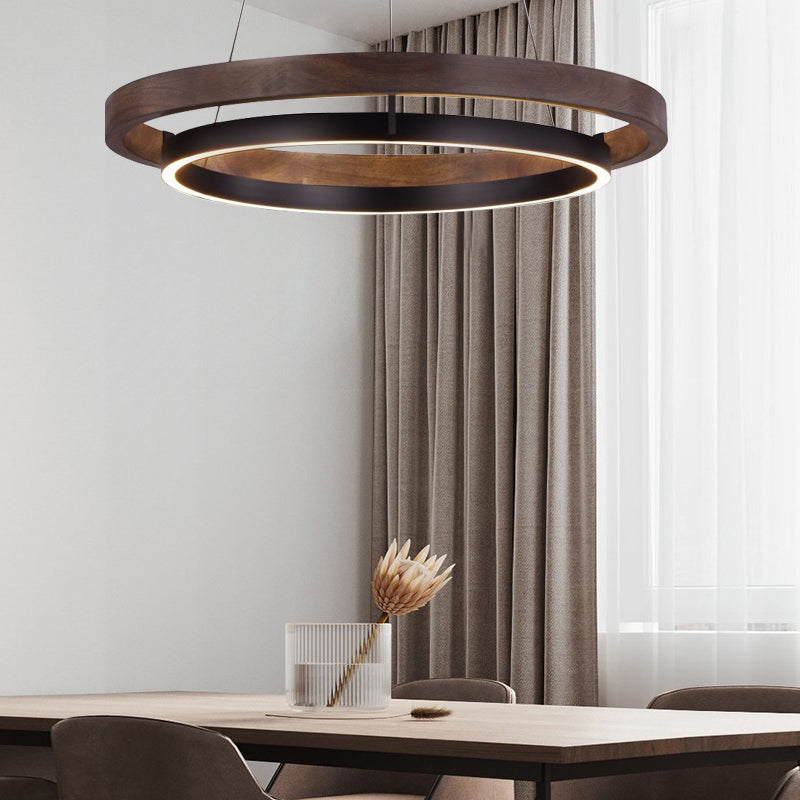 Modern Round LED Ring Chandelier Black Minimalist Ceiling Light for Dining Room and Living Room