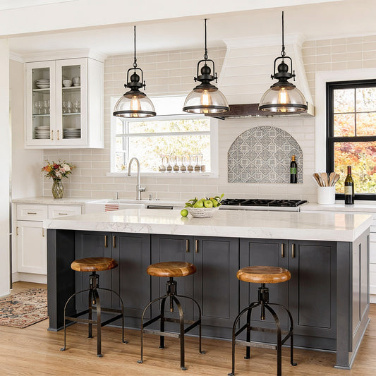 Industrial Glass Bowl Pendant Light Black Iron E27 Retro Kitchen Island Dining Room 12 Inch