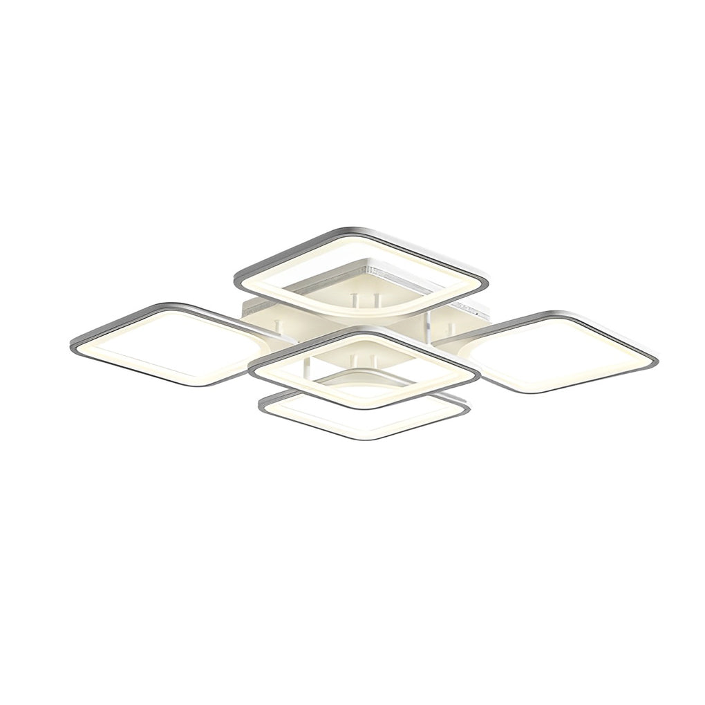 Square Internal External Semi-Flush Mount Ceiling Light — Modern White Iron Acrylic Dimmable Remote LED 5 8 Light