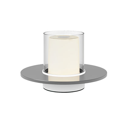 Modern Rechargeable LED Table Lamp Candle Cylinder 2400K Touch Infrared Dimmable Cordless Brass Nickel Dish Base Bedside 4 Inch