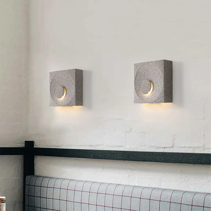 Cement LED Wall Sconce Wabi Sabi Minimalist Bedroom Hallway Frosted
