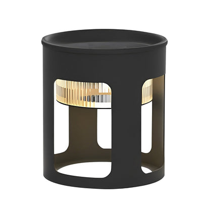 Round Outdoor Table Lamp Solar or Hardwired LED Stainless Steel Black Under-Table Lighting 3000K IP65 3 Sizes Garden Lawn