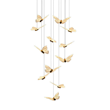 Staircase Chandelier Iron Aluminum Acrylic Butterfly Black Gold Electroplated Integrated LED Modern Retro 3-Step Colour Temperature Five Configurations 9-Light to 30-Light