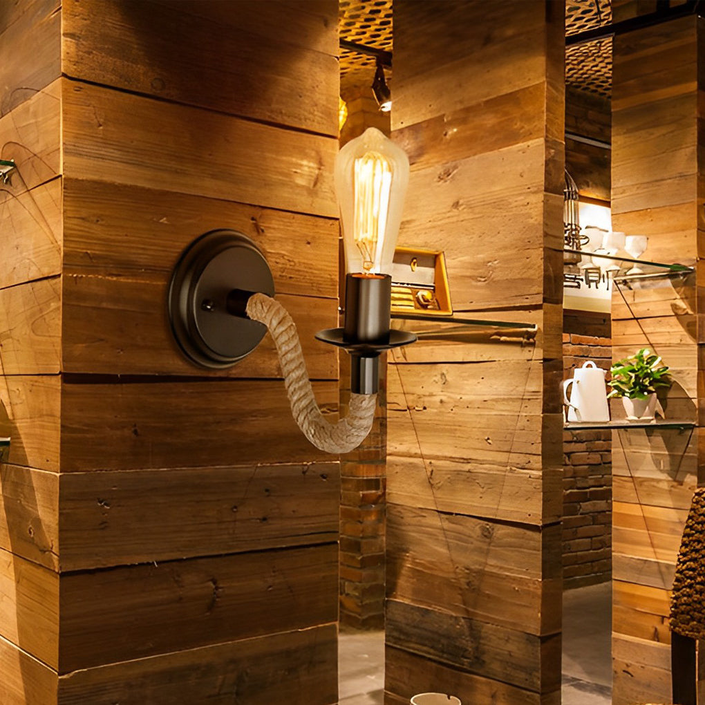 Industrial Rope Wall Sconce – Retro Iron E27 Wall Lamp Fixture