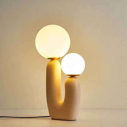 Modern Table Lamp Cactus Sculptural Resin 2 Light G9 Globe Shades Nordic Beige Warm White 3000K Bedside Accent 18 Inch