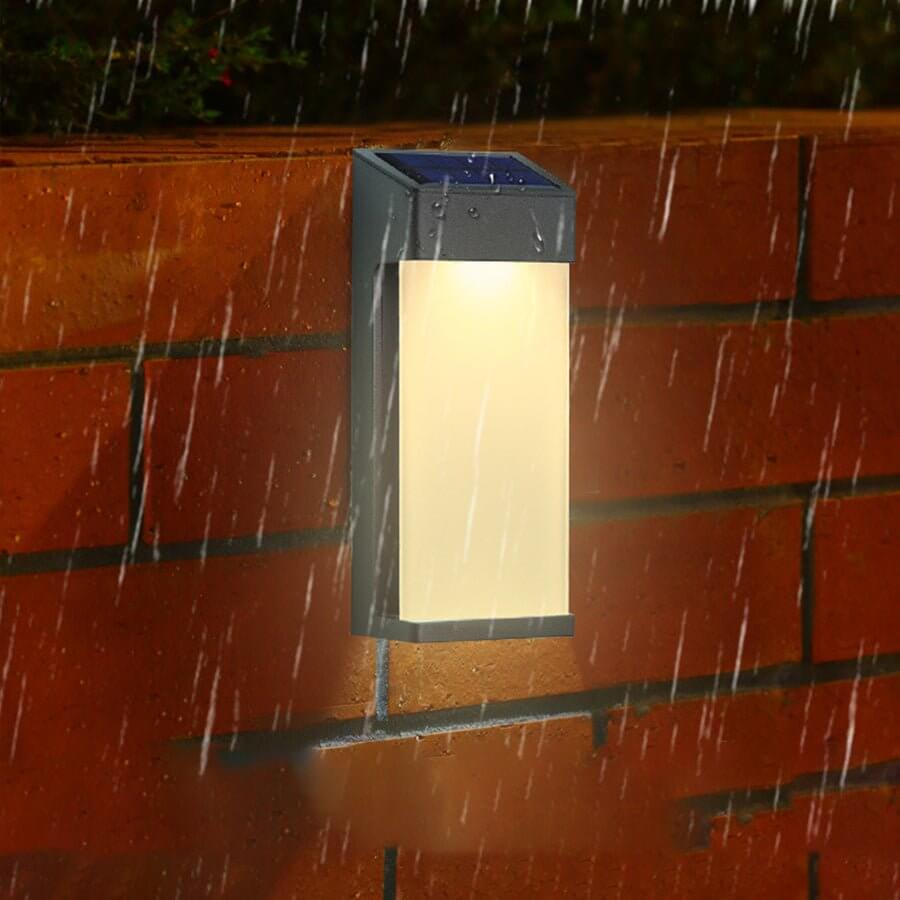 Solar LED Outdoor Wall Sconce Die-Cast Aluminum High Hardness Glass IP44 3000K Warm White Black