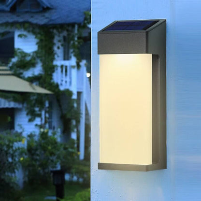 Solar LED Outdoor Wall Sconce Die-Cast Aluminum High Hardness Glass IP44 3000K Warm White Black