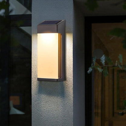 Solar LED Outdoor Wall Sconce Die-Cast Aluminum High Hardness Glass IP44 3000K Warm White Black