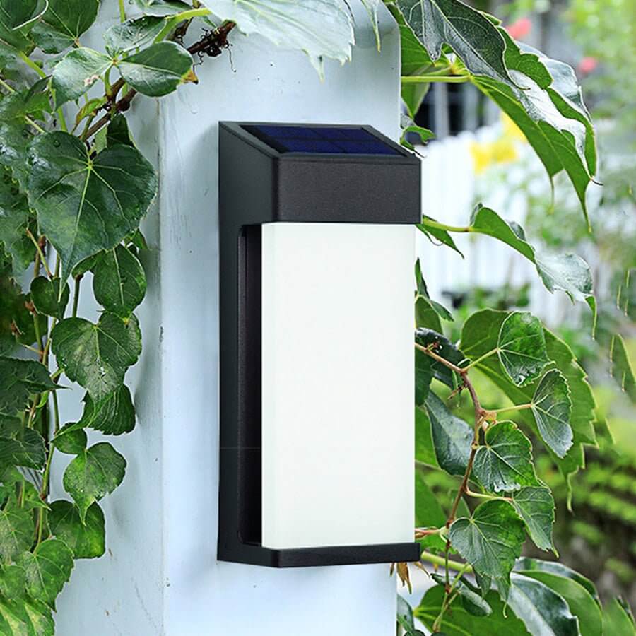 Solar LED Outdoor Wall Sconce Die-Cast Aluminum High Hardness Glass IP44 3000K Warm White Black